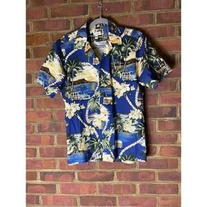 Vintage Hawaii Woody Diamond Head Palm Tree Print Shirt